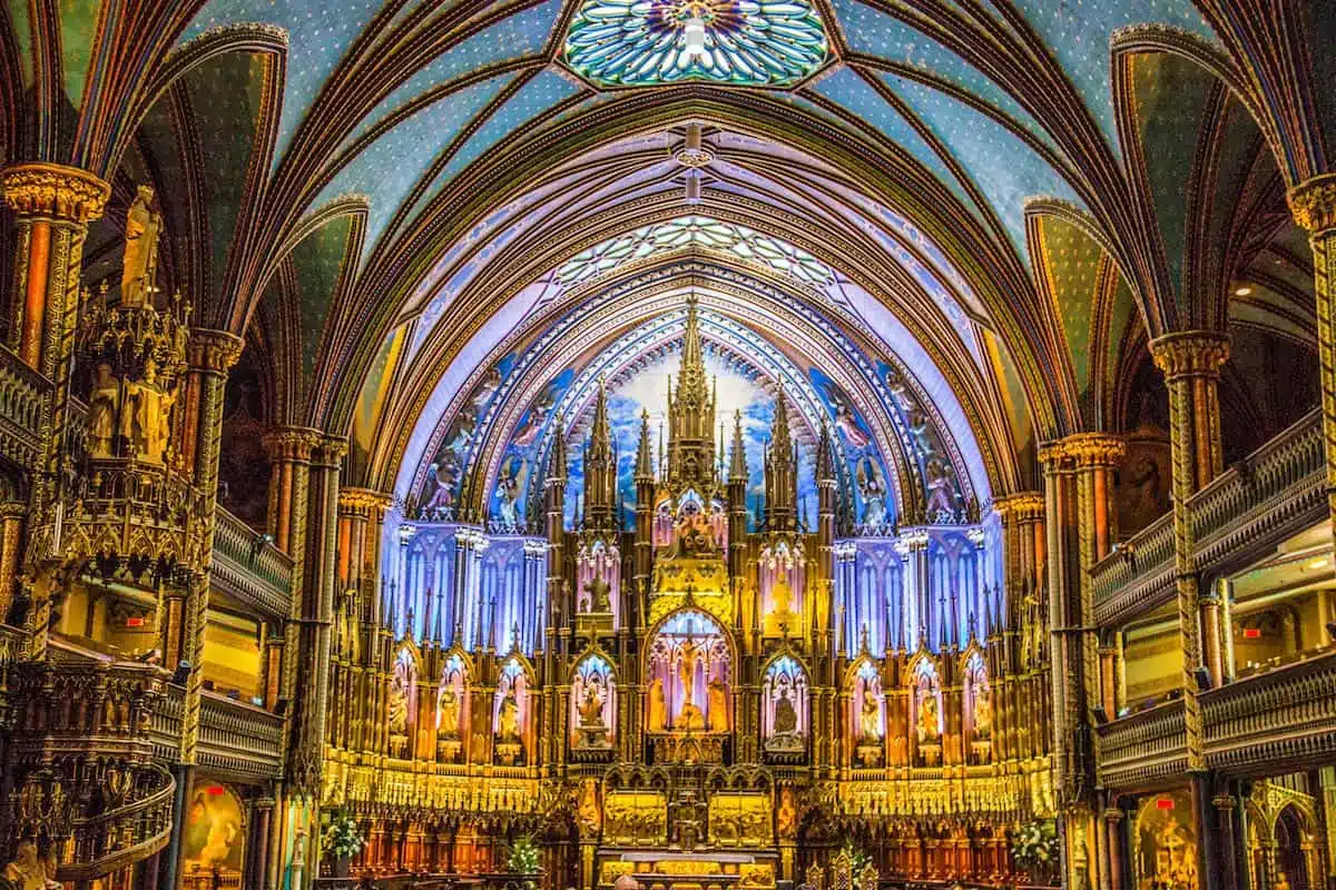 Interior view of Notre Dame Basilica in Montreal, Canada.