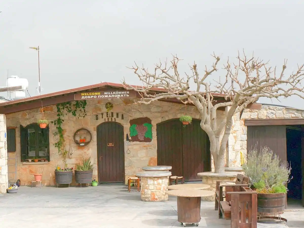 Stone exterior of Sterna Winery in Kathikas Cyprus.