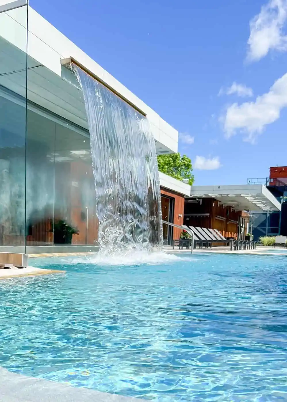 Waterfall at Bota Bota Spa in Montreal. 