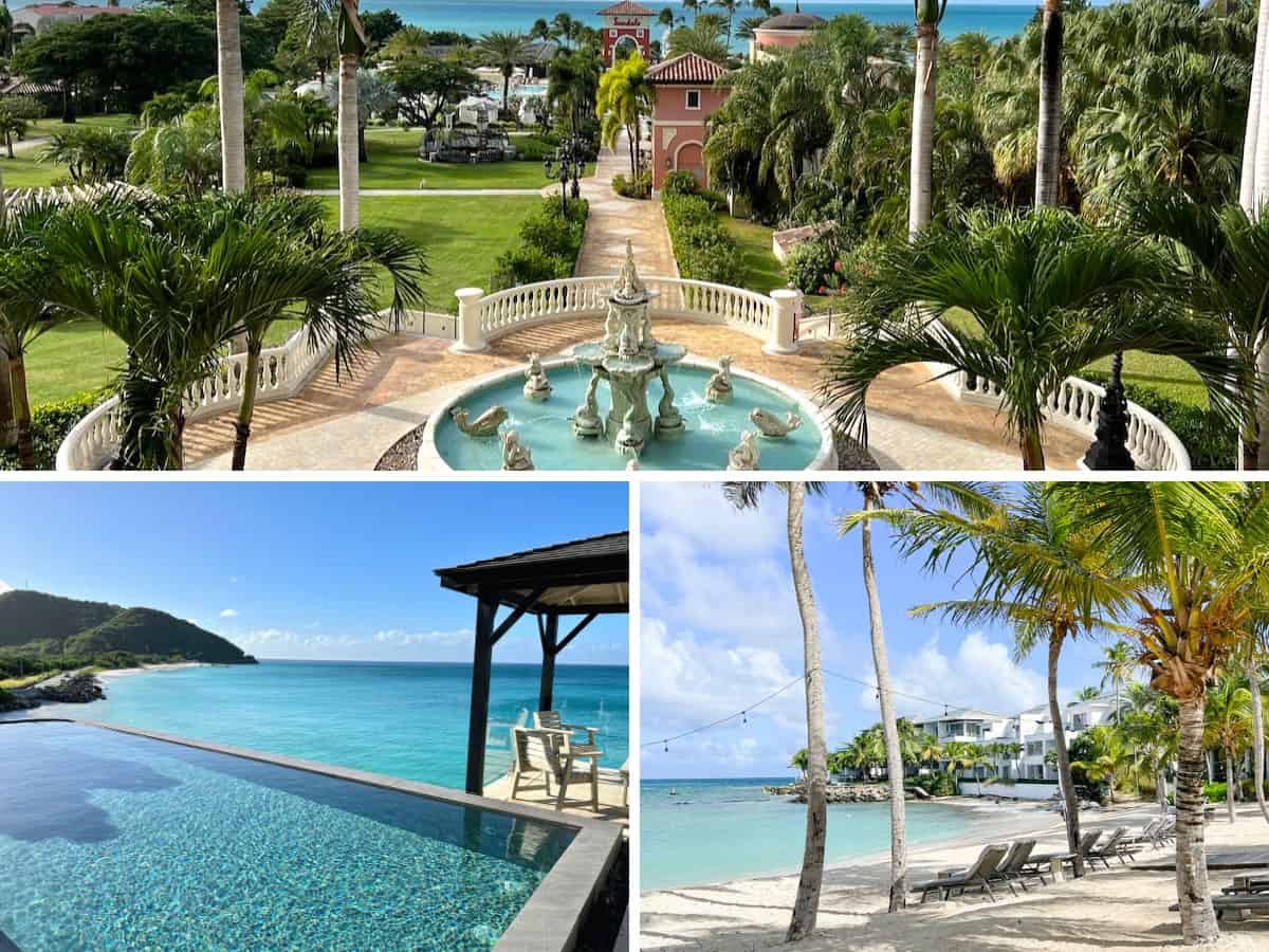 A collage of three resorts in Antigua - Sandals, Hodges Bay and Tamarind Hills.