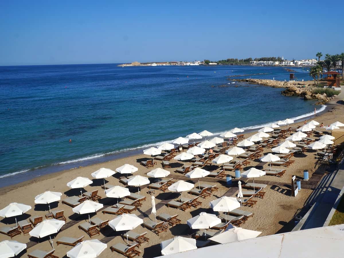 Beach umbrellas at SODAP Beach in Cyprus.