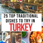 A collage of three images of Turkish food, Istanbul and a food vendor with text overlay for Pinterest. f