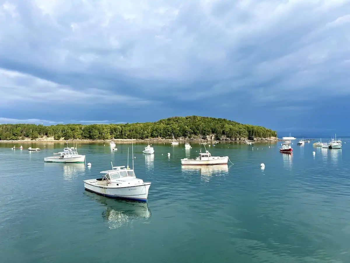 View of small boats in the Bar Harbor.