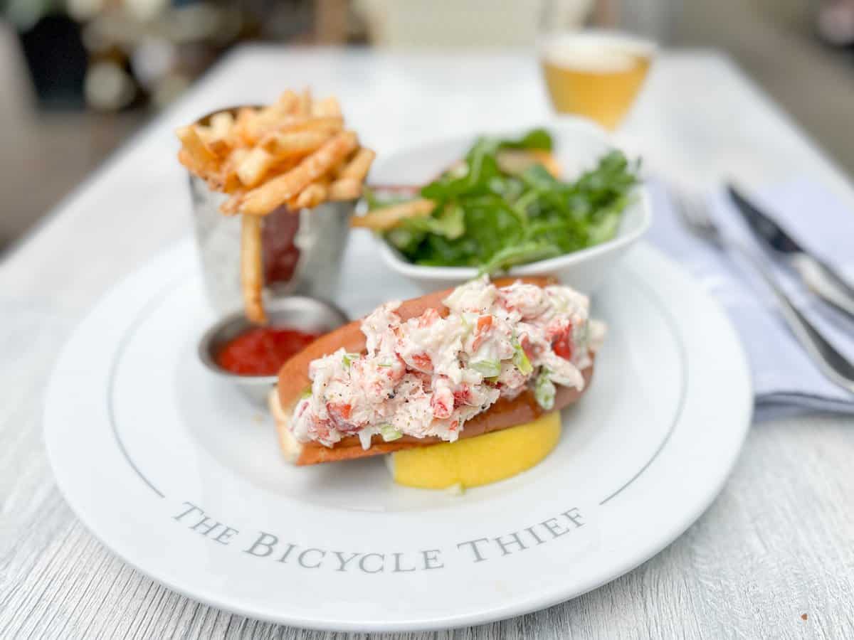 A lobster roll with fries and salad at Bicycle Theif Restaurant in Halifax. 