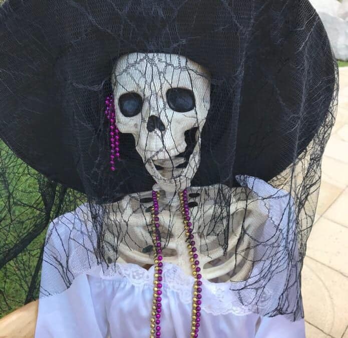Skull with black hat on day of the dead in Mexico. 