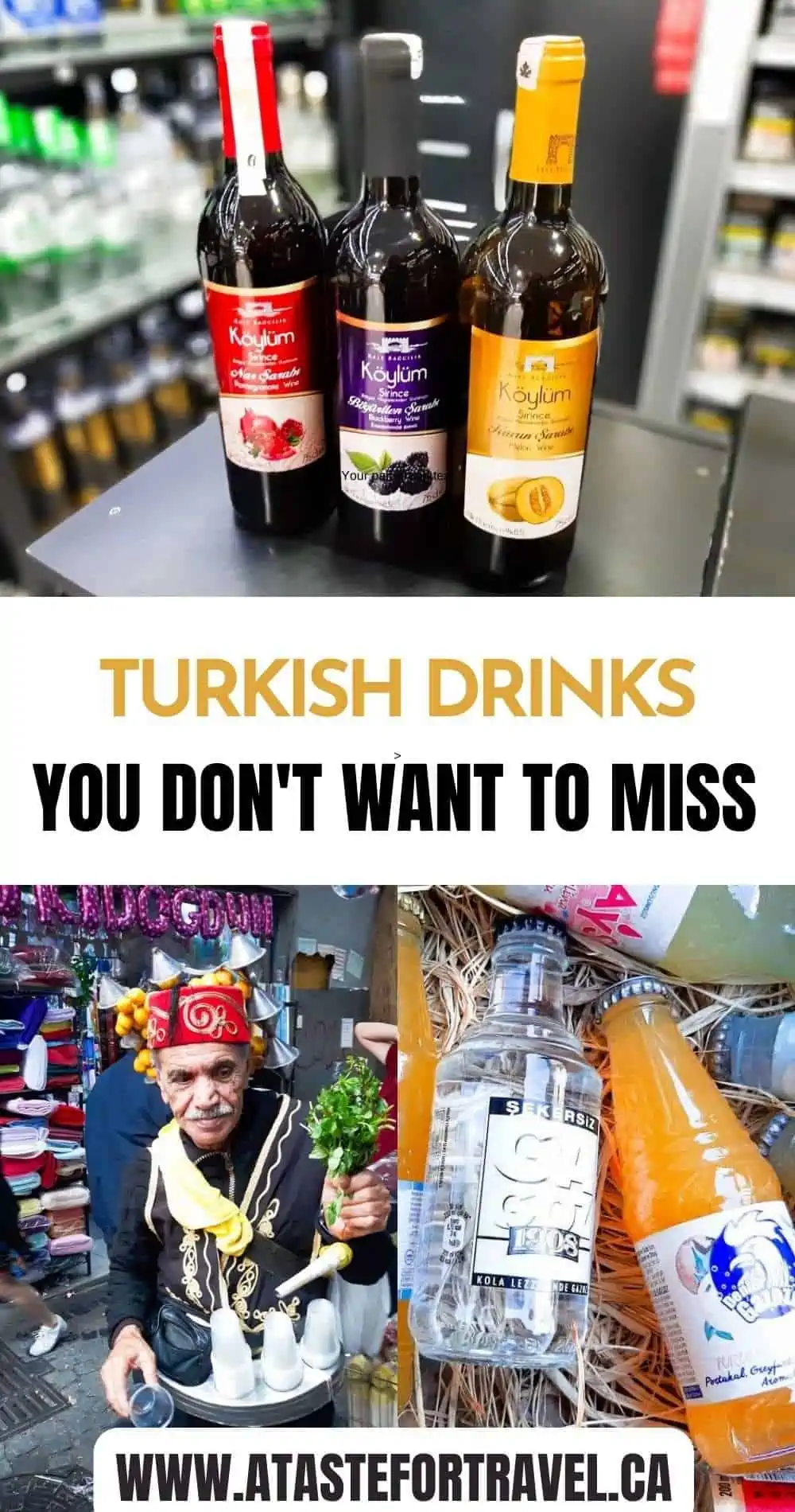 Collage of traditional Turkish drinks for Pinterest.