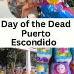 Collage of dia de muertos activities in Puerto Escondido Oaxaca.