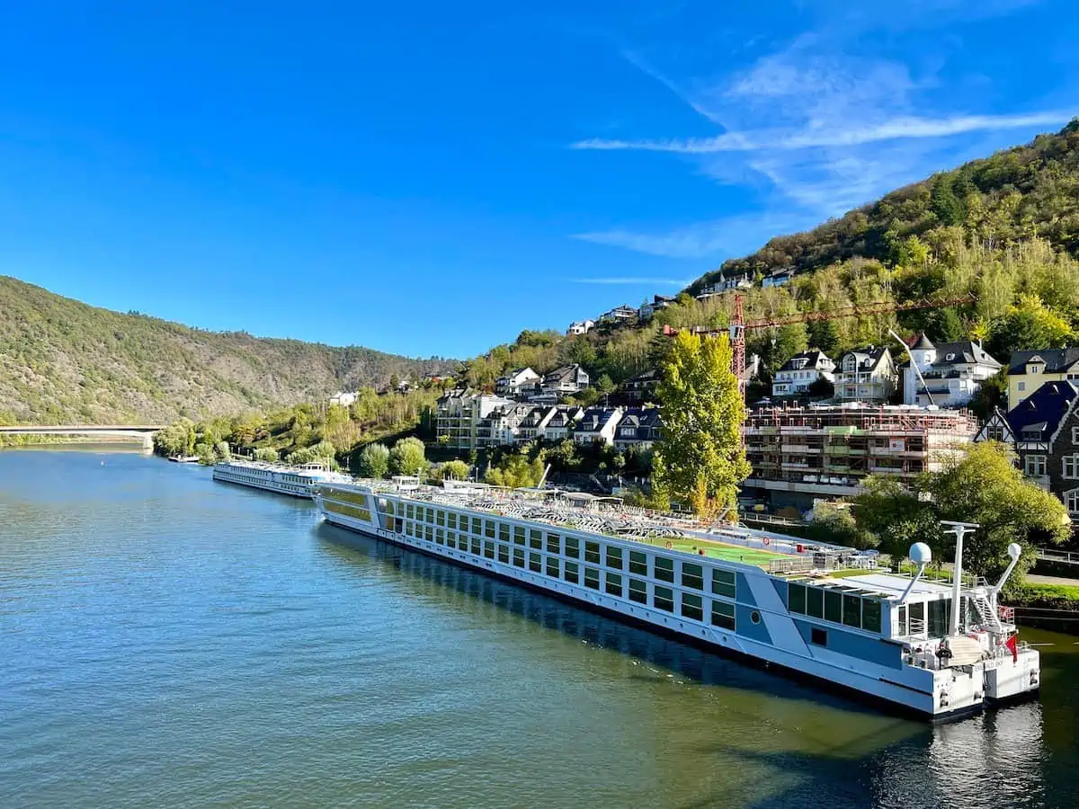 Emerald Sky cruise ship in Cochem on the Moselle River. 