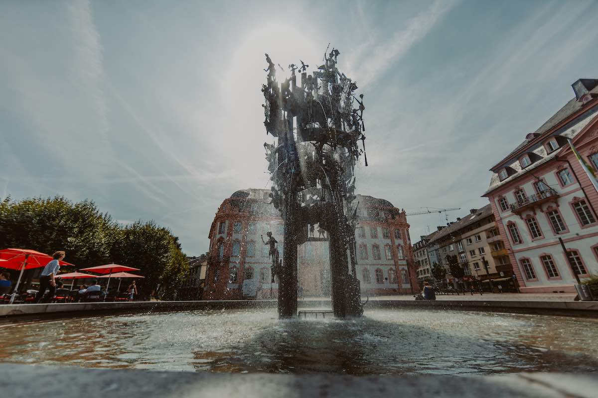 Mainz Carnival Fountain in the sunlight.