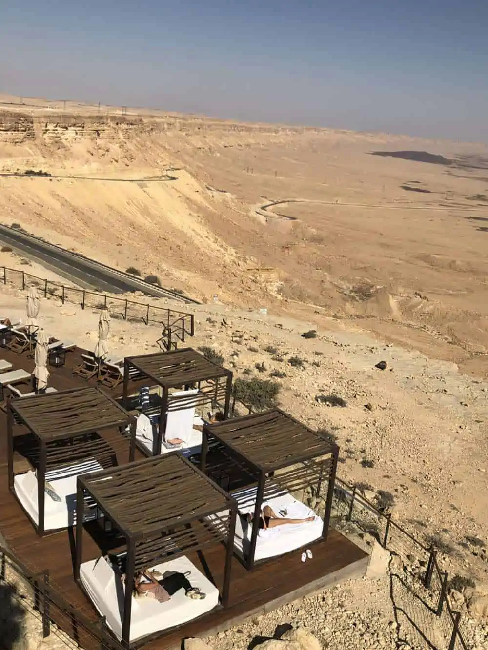 Bali beds at the Beresheet Hotel with desert views.