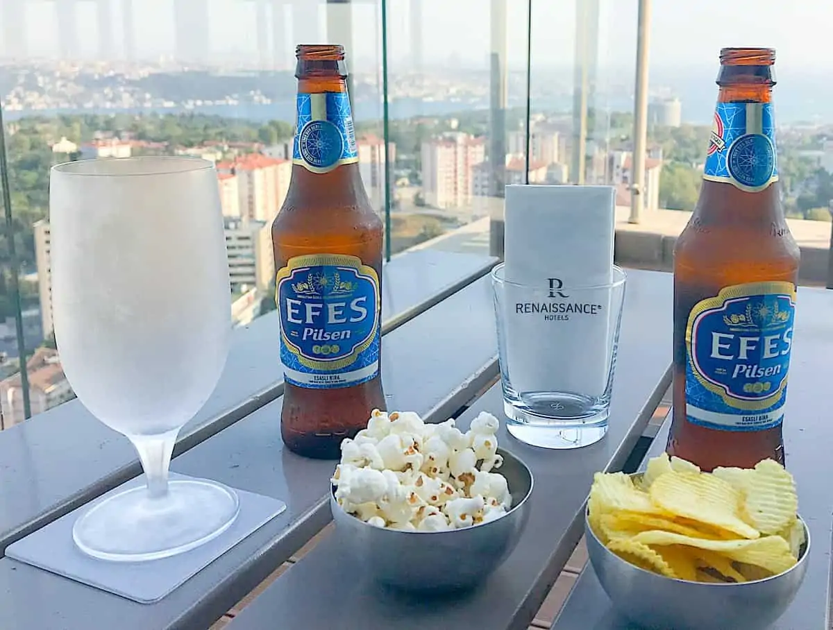 Two bottles of Efes Turkish beer.