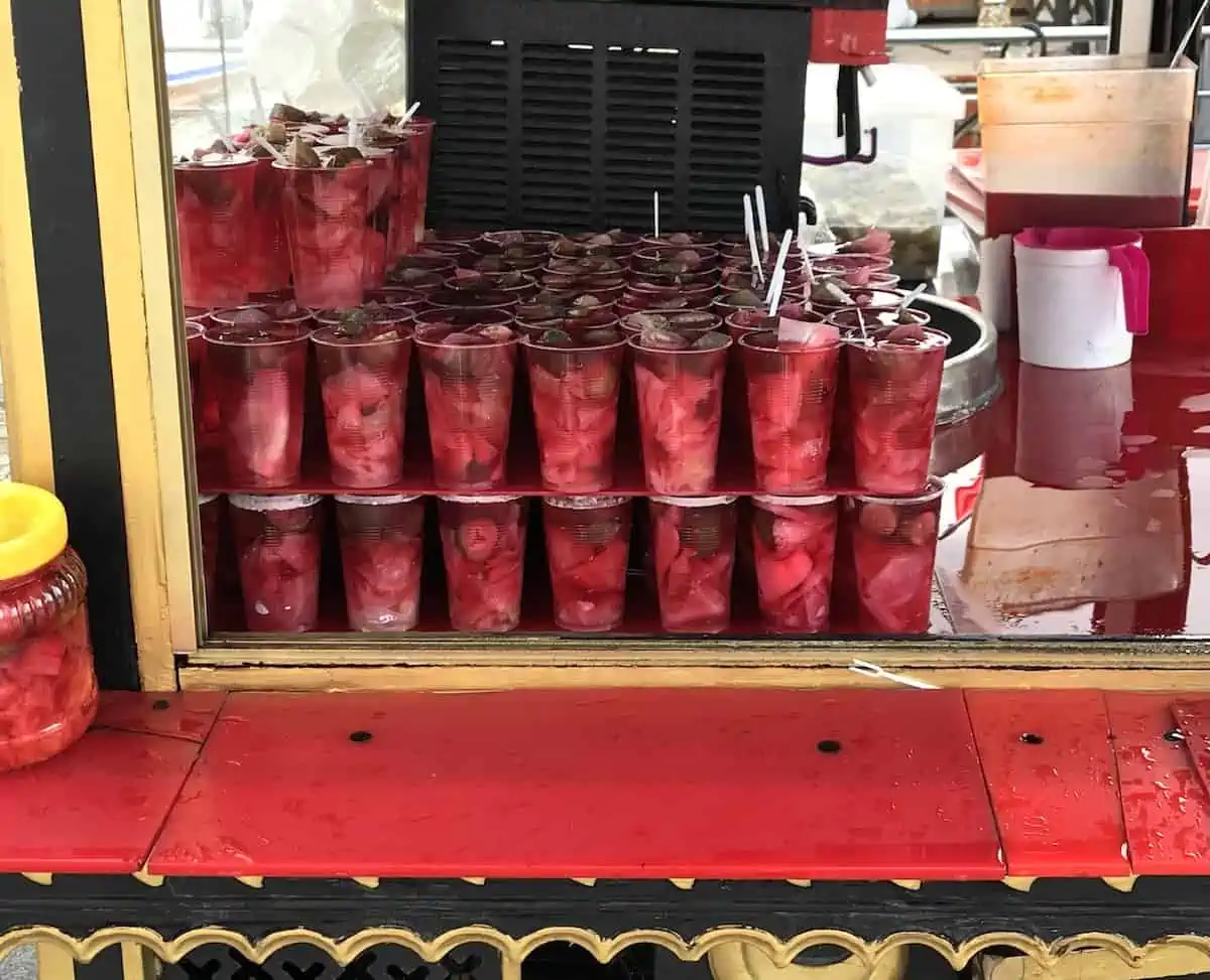 A stand selling fermented pickle and turnip juice in Istanbul.