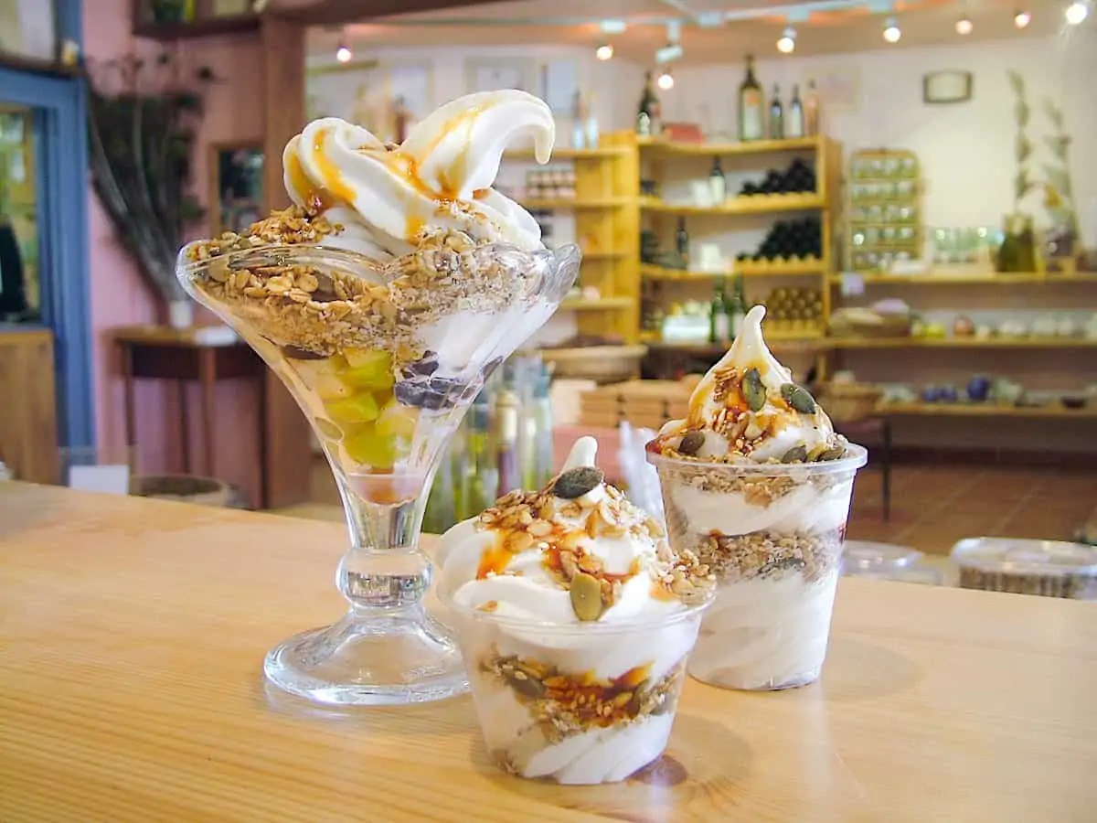 Goat milk sundaes at Pundak Neot Semadar. 