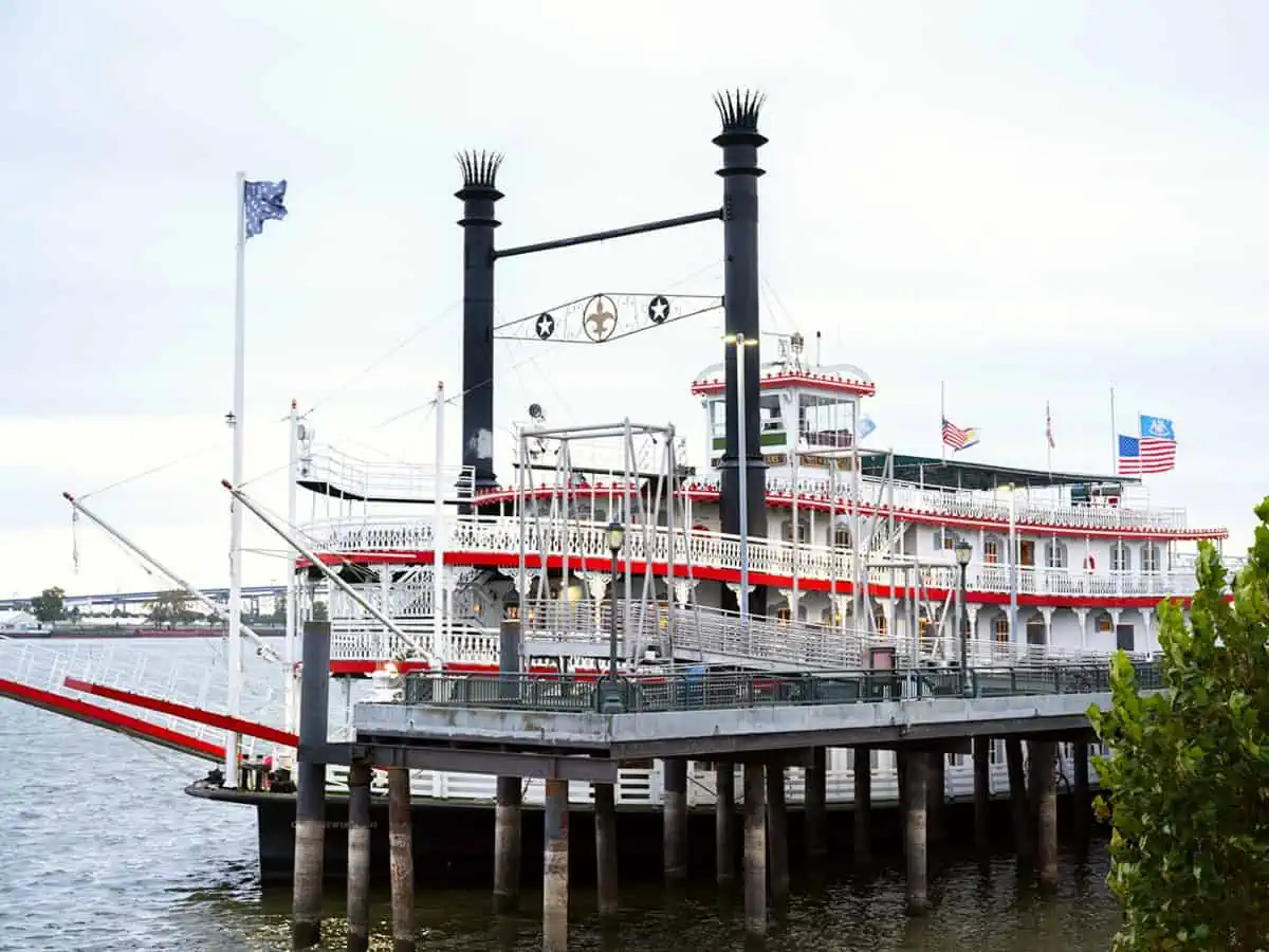 A Mississippi River Boat docked. 