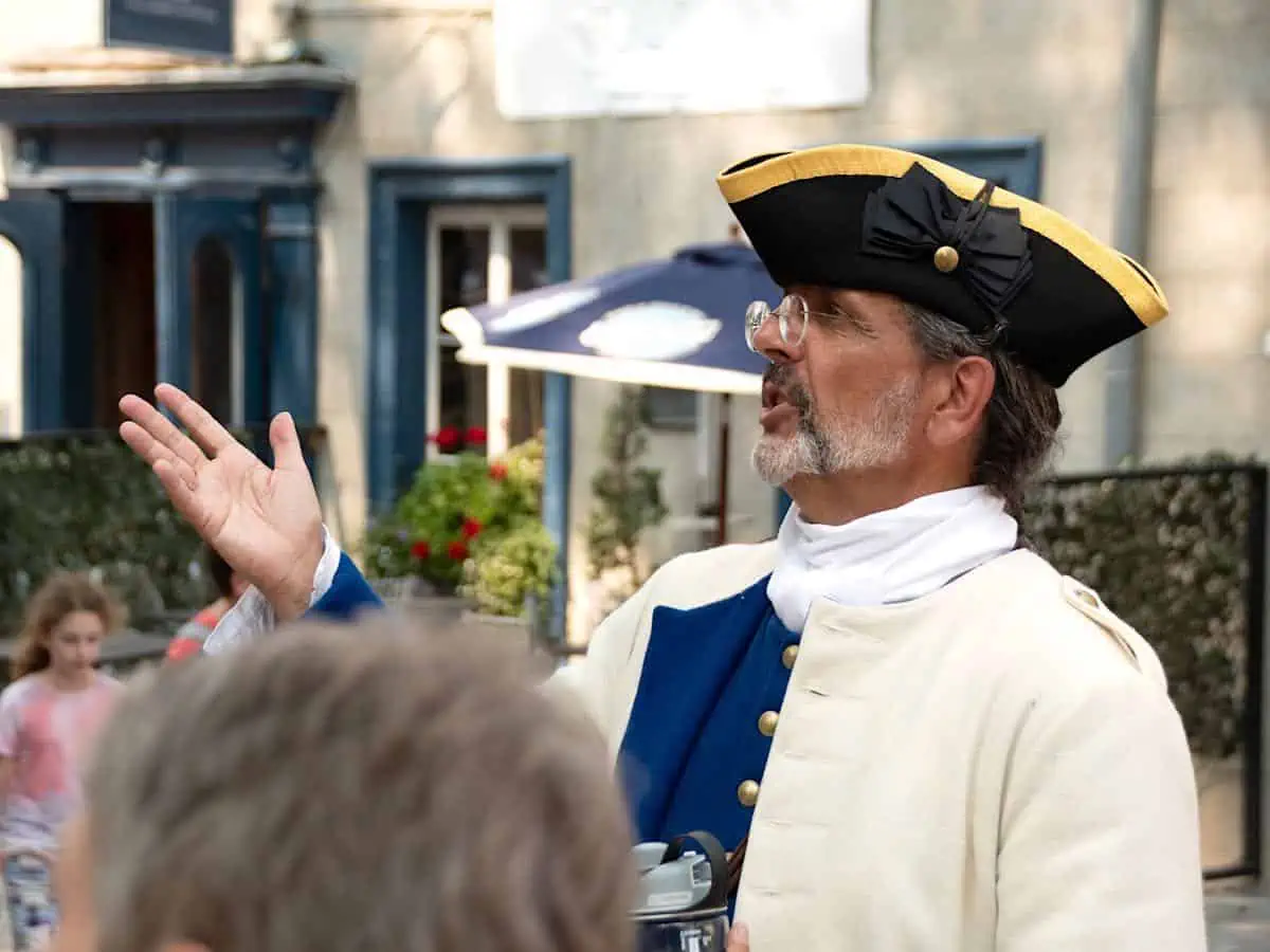 A Cicerone tour guide in costume in Quebec City. 