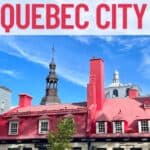 Historic building in Quebec City with Pinterest text.