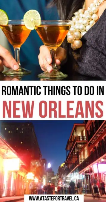 Collage of two cocktails and Bourbon St. in New Orleans. 