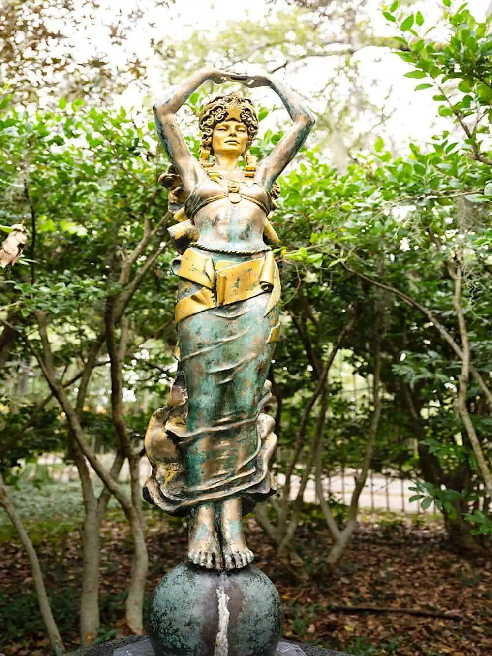 One of the statues of a woman in the garden at City Park in New Orleans. 