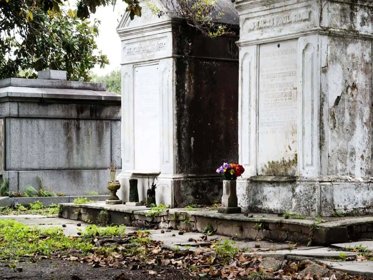 Tall tombstones in Cemetery in New Orleans.