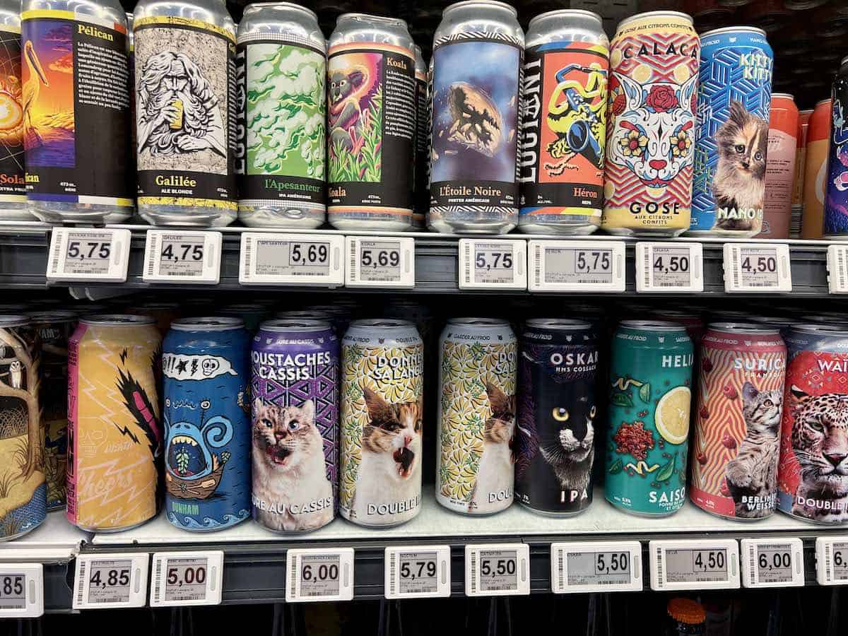 Craft beer on a shelf in Quebec City. 