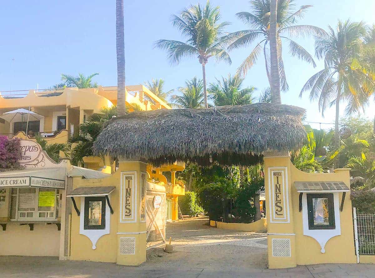 Exterior of Hotel Ines a beach hotel in Puerto Escondido. 
