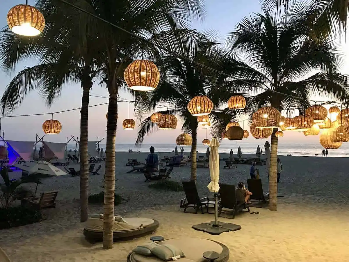 Palm trees in the evening at Caña Brava restaurant in Puerto Escondido. 