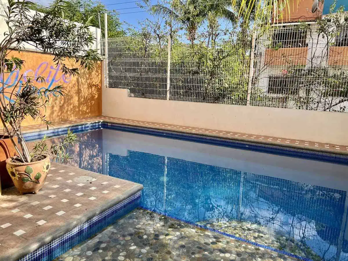 Small but pretty swimming pool at Cielito Lindo Suites in Puerto Escondido. 