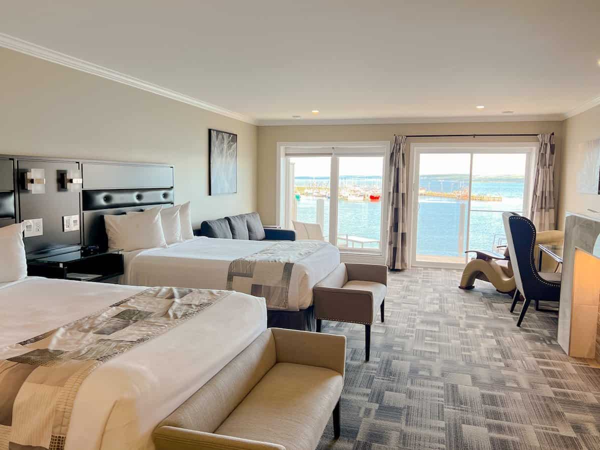 Spacious guest room at the Dockside Suites Hotel in Digby.