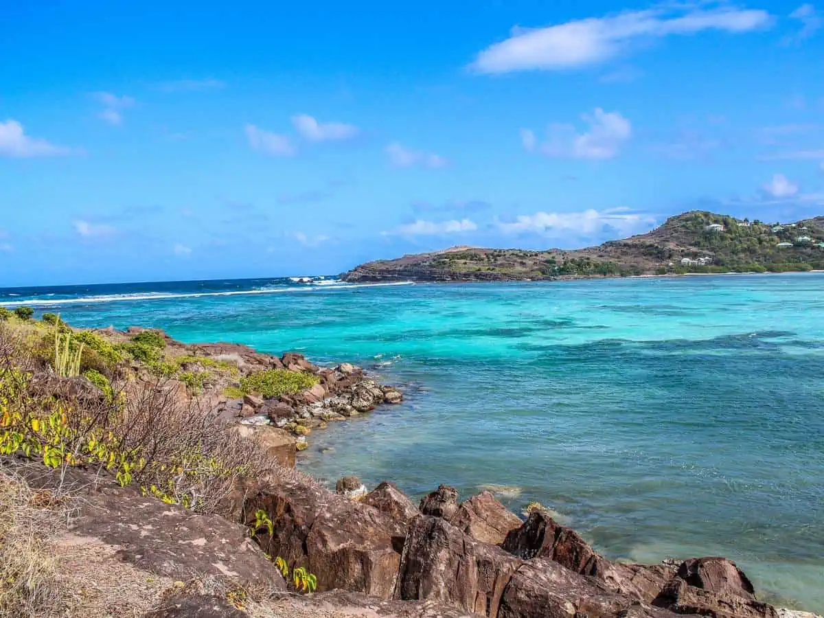 Rocky shore with ocean.