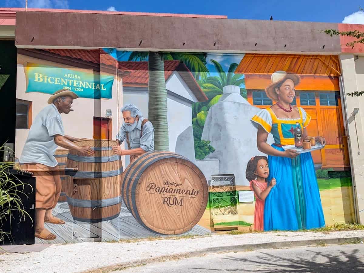 Colourful mural at Bodegas Papiamento Aruba, a distillery next to the cruise terminal. 