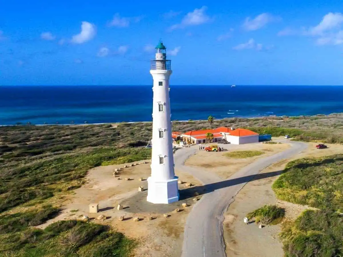 Aerial view of the California Lighthouse in Aruba. 