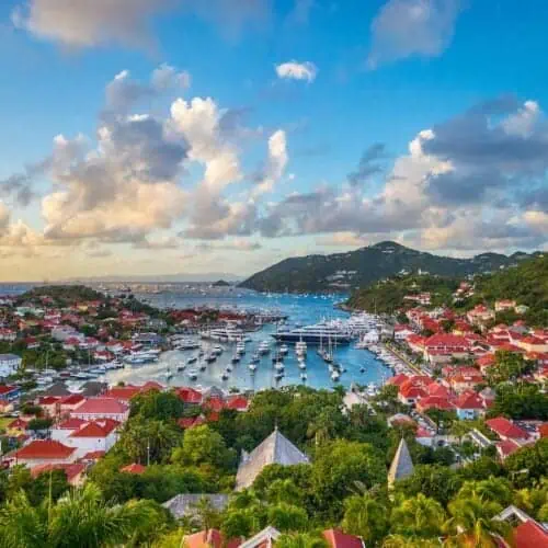 View of Saint Barthelemy and its harbour.