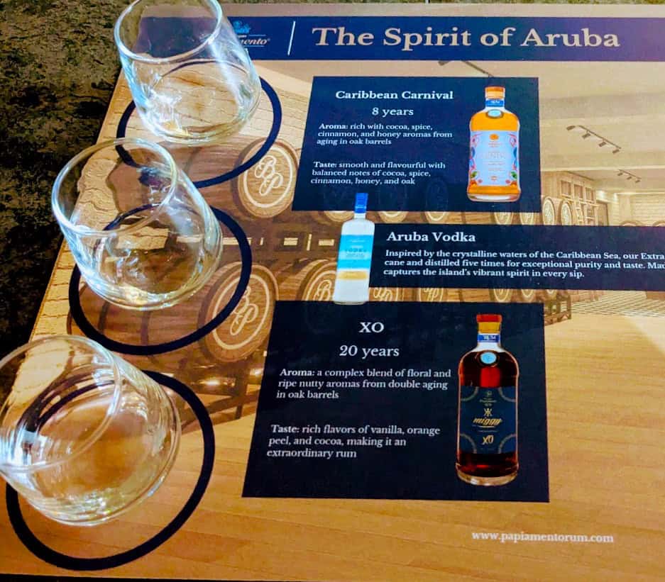 Glasses for a rum tasting at 
Bodegas papiamento distillery in Aruba. 
