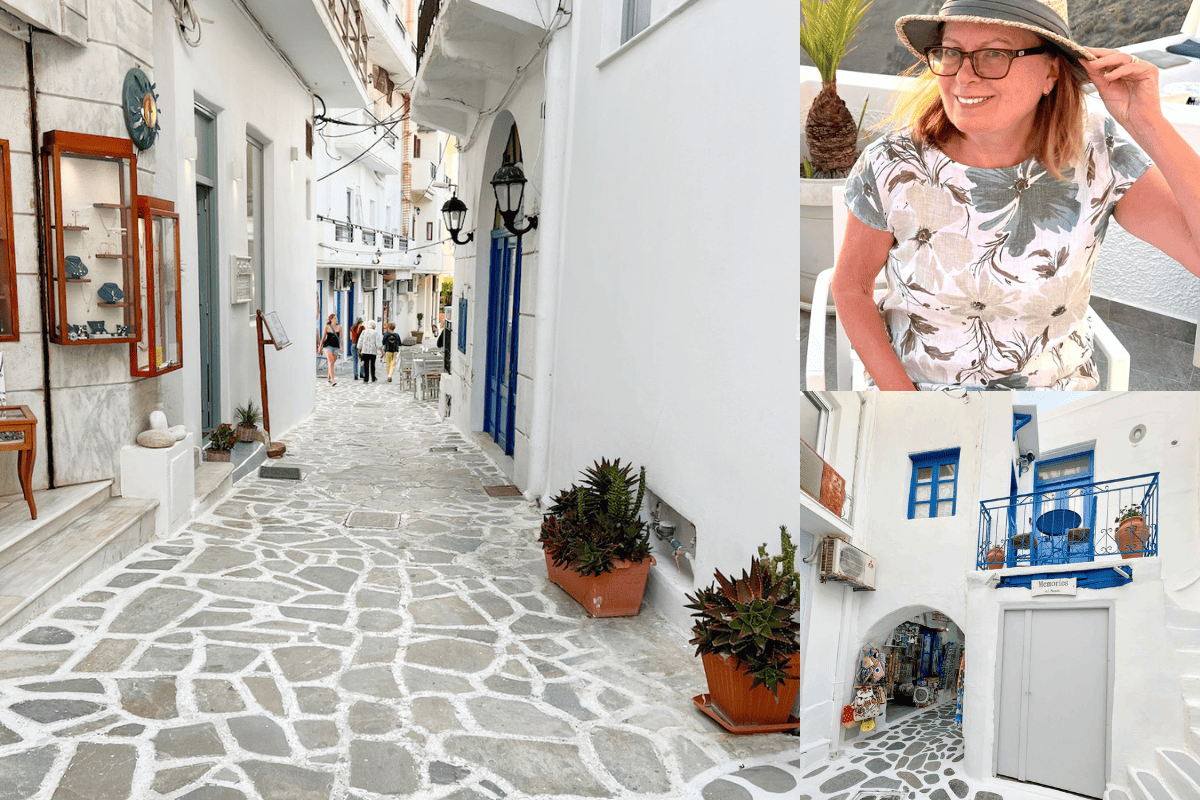 Collage of narrow shops in Naxos. 