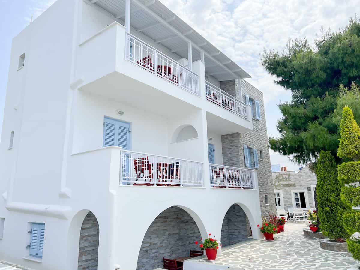 Exterior of Katerina Hotel in Naxos.
