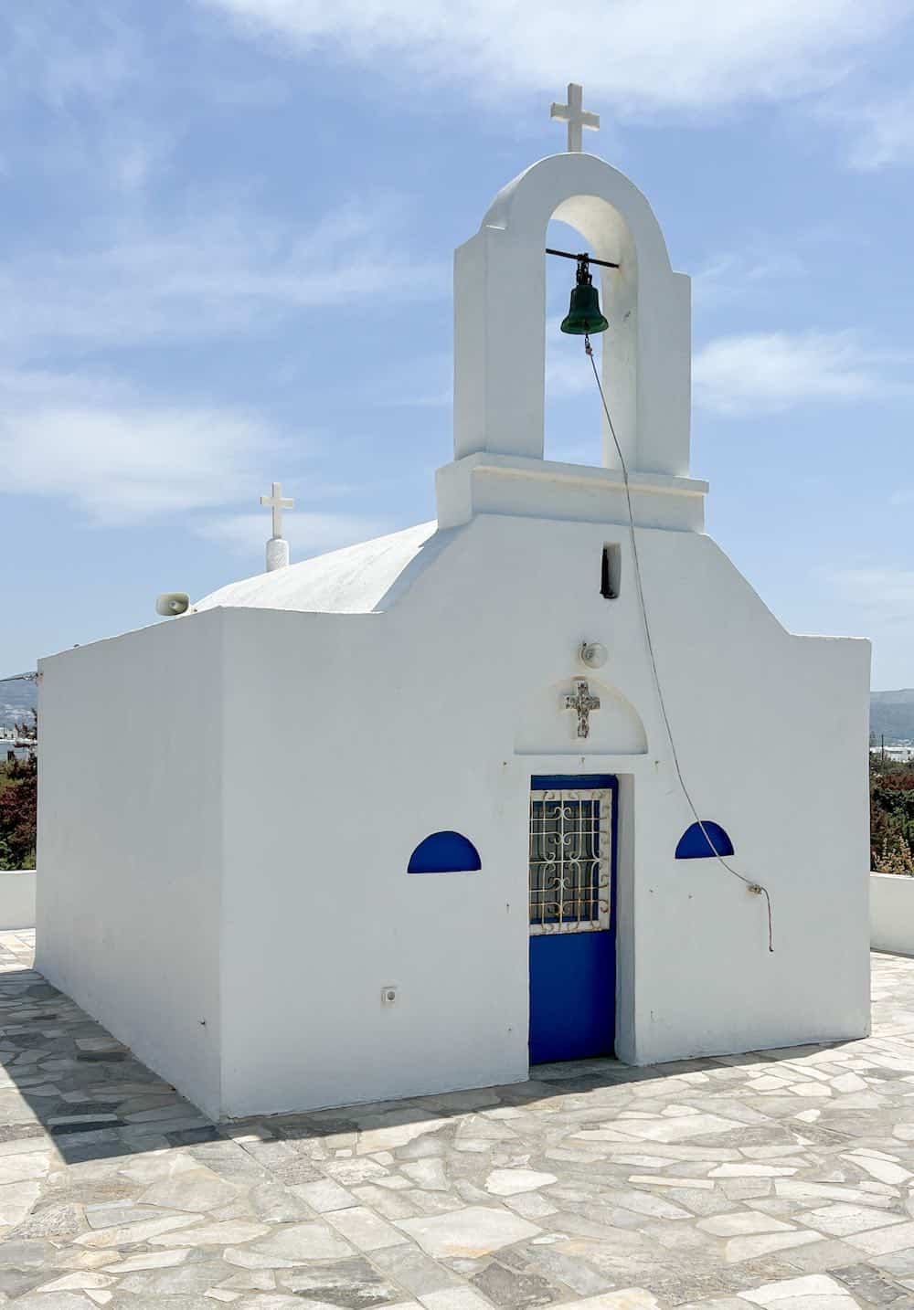 Agios Nikolaos Church is set on a rocky cliff overlooking the Aegean. 