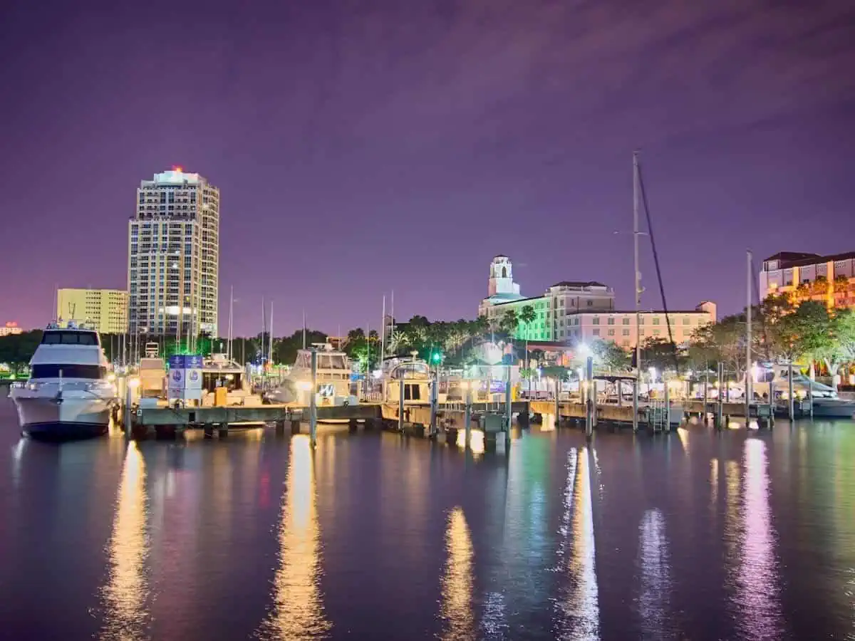 Skyline of St. Petersburg Florida at night. 