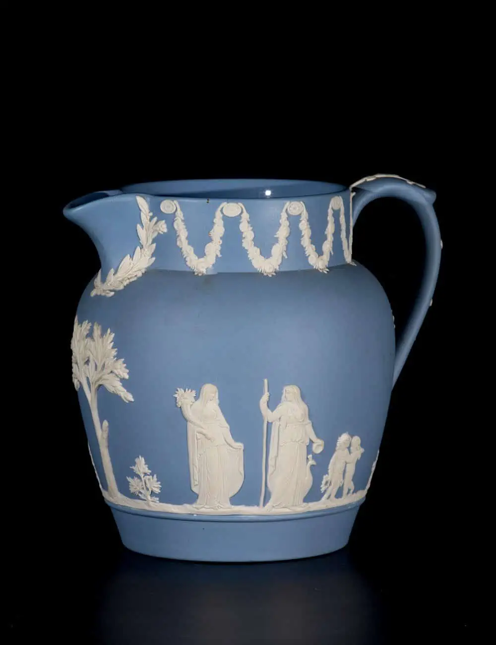 A Jasperware pitcher in the iconic Wedgwood blue. 