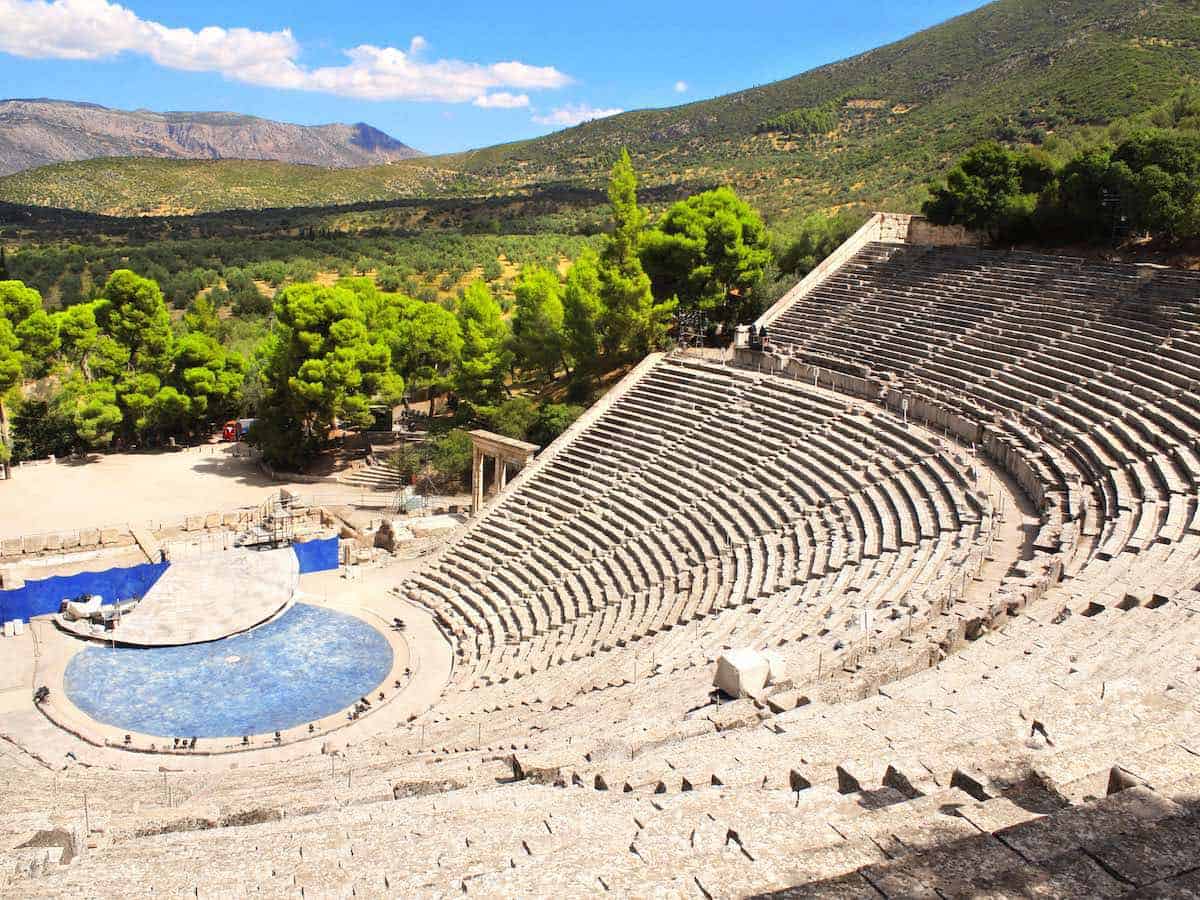 Ancient theater with tree in background. 