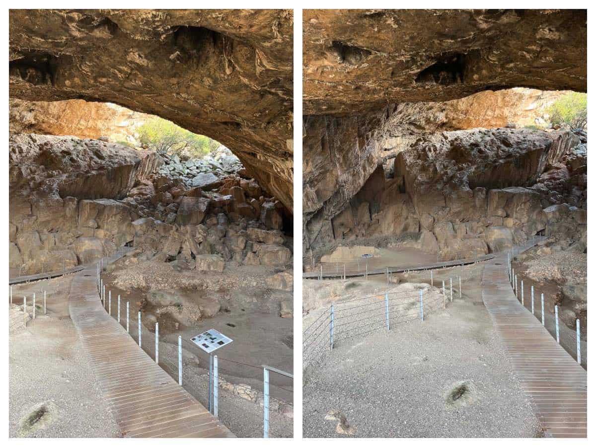Collage with inside of a cave and walkway. 