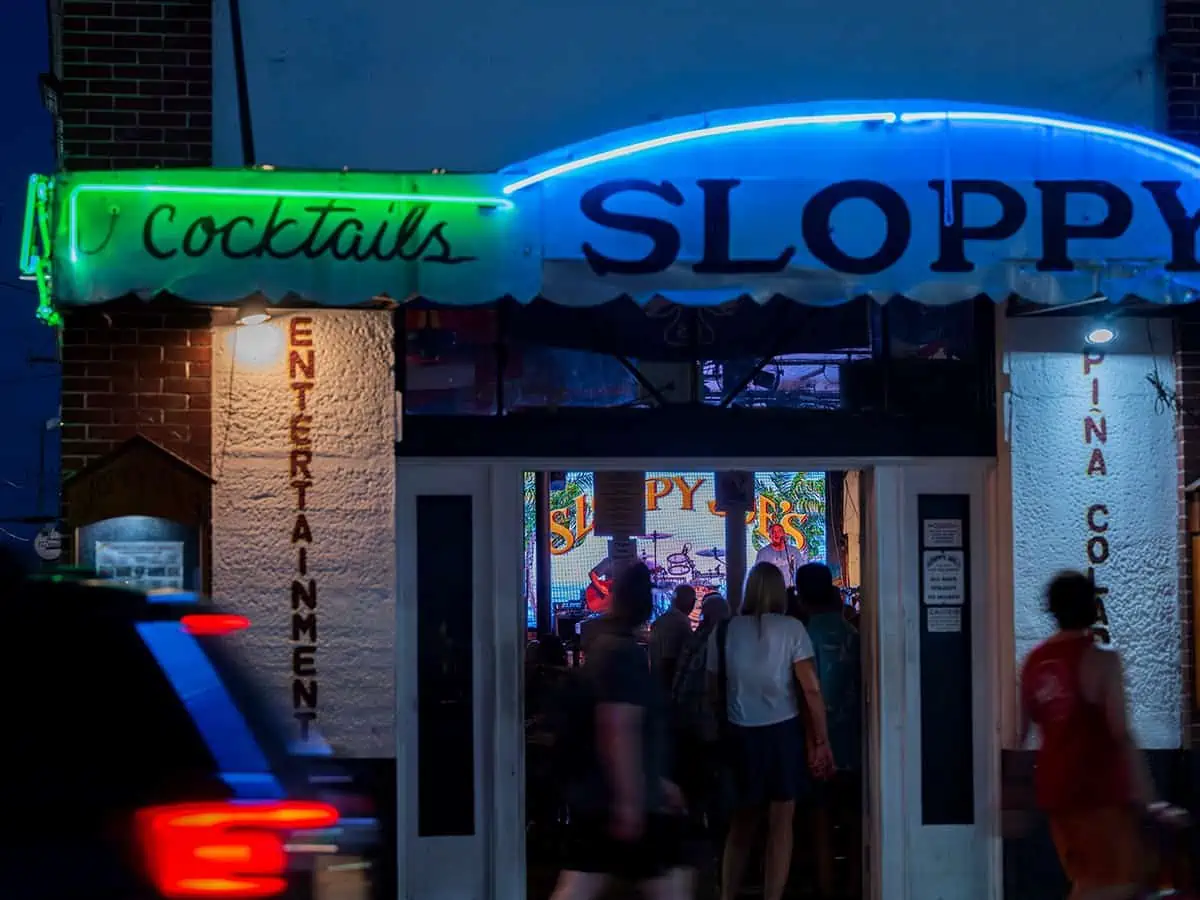 Sloppy Joe’s in Key West at night. 