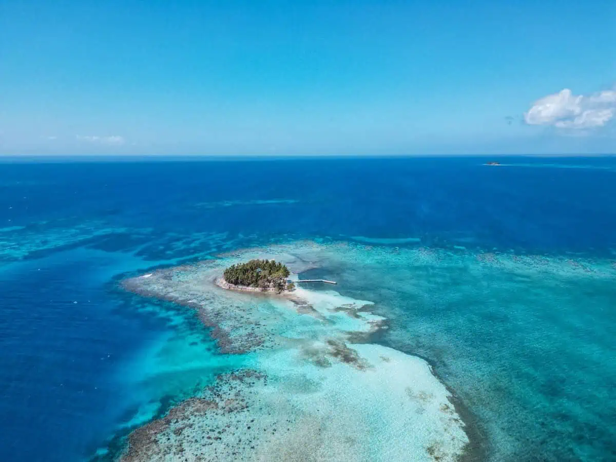 Aerial view of Water Caye. 