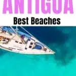 Pinterest image of a sailboat in Antigua, Caribbean.