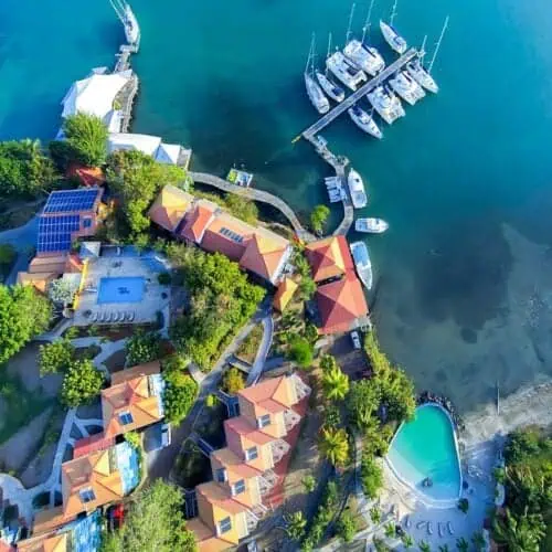 Aerial view of True Blue Bay Boutique Resort.