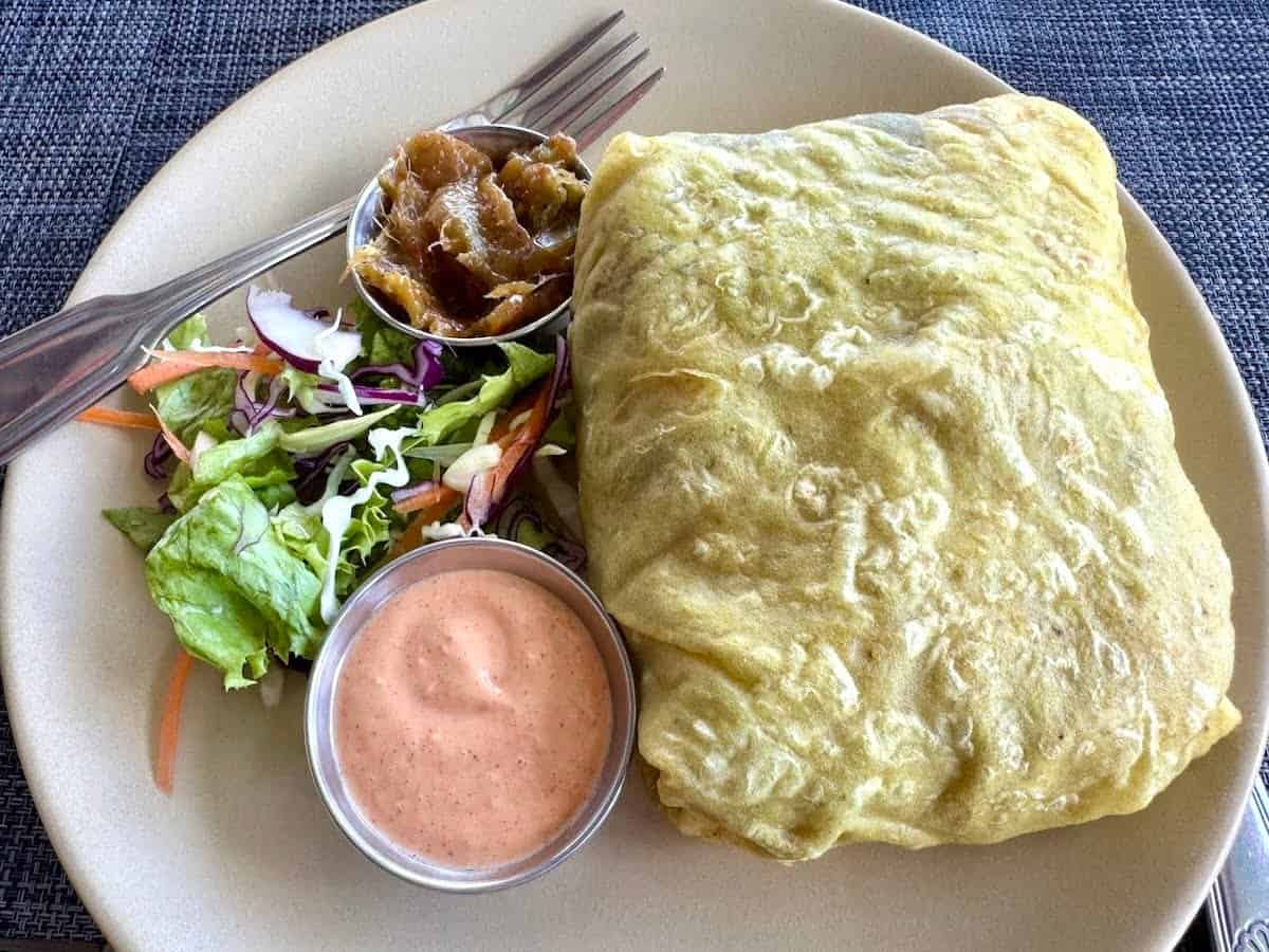 Veggie roti on three-course lunch menu at Dodgy Dock.