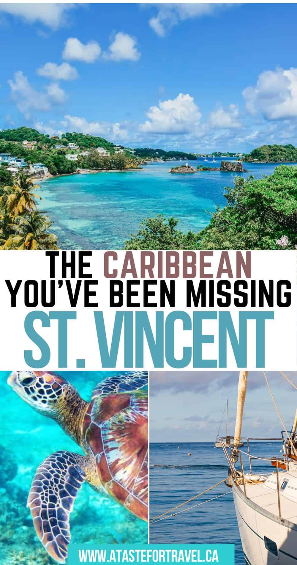 Collage of images of things to do on St. Vincent from sailing to snorkelling with sea turtles.  