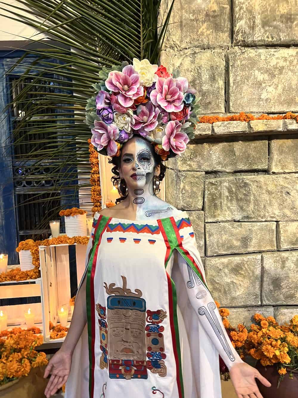 Woman with face paint at Xcaret at the Festival of Life and Death Traditions.  
