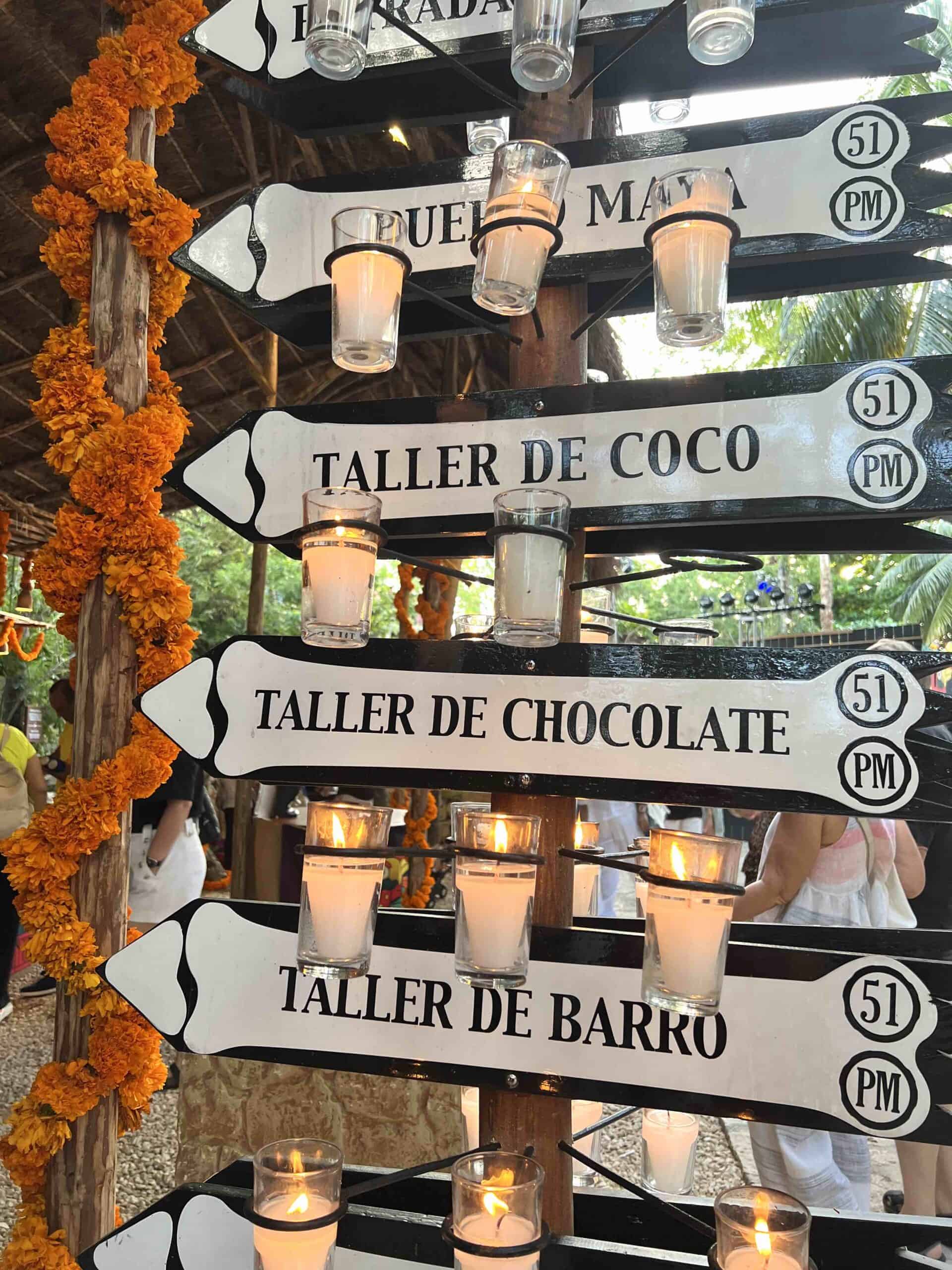 Signage at the park with candles. 