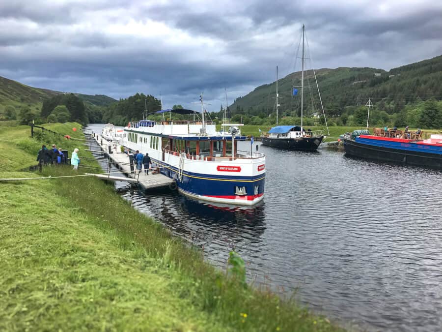 Spirit of Scotland barge in the Caledonian Canal in Scotland.