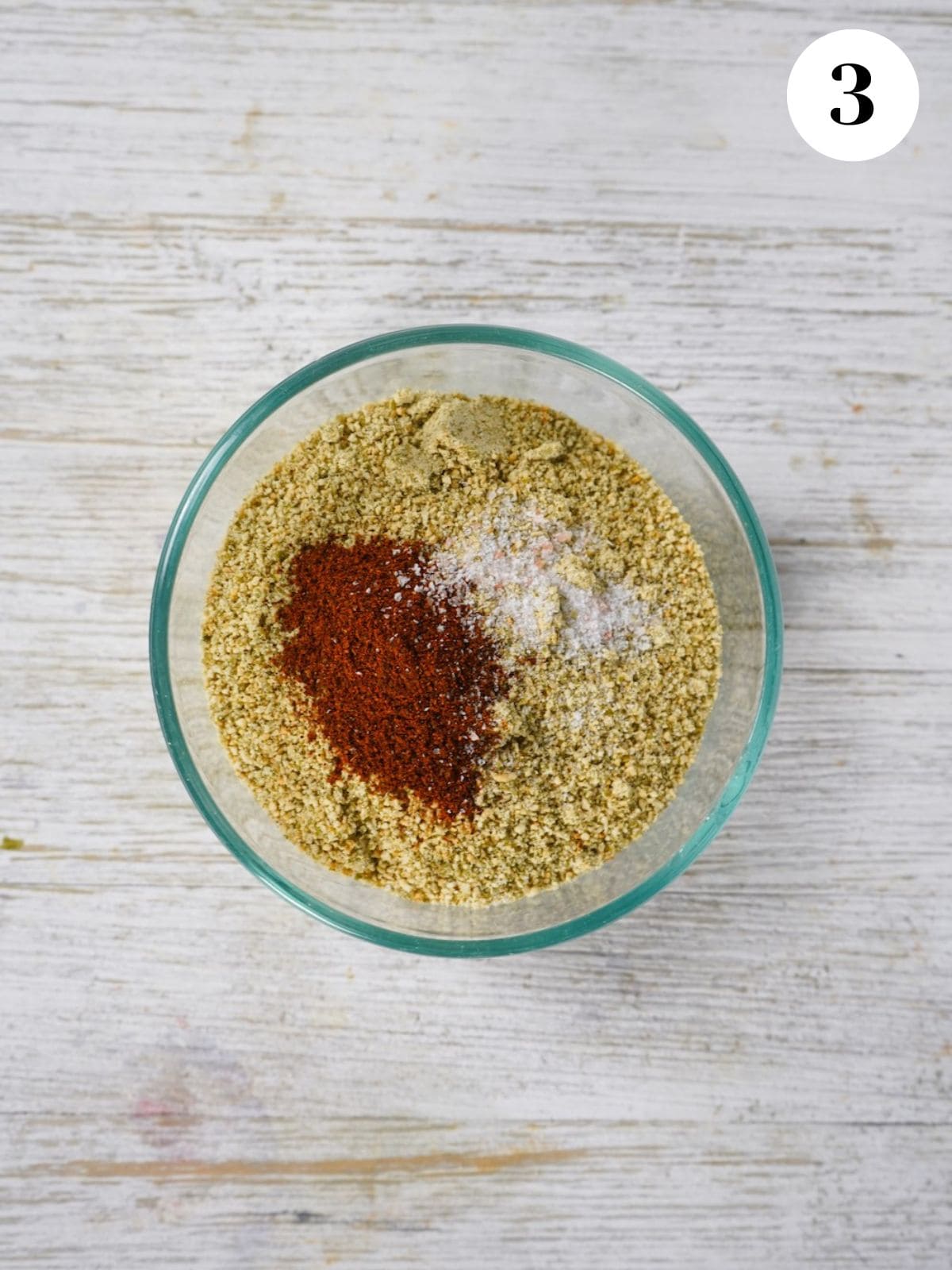 Seeds ground into a powder in a bowl with the seasonings.
